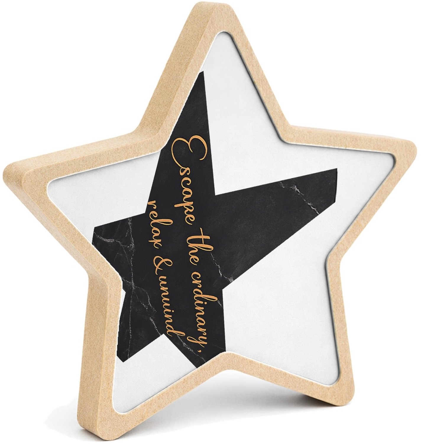 Mr Cadeautjes MDF fotolijst ster 14 x 13,5 - design Minimalistische wellness-tekst op een rustige natuurachtergr | cadeau Wit