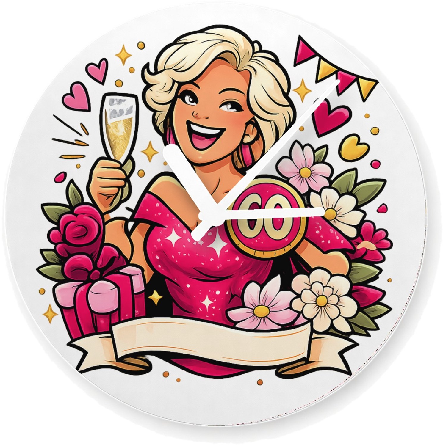 Mr Cadeautjes Glazen klok Ø 20 - design Glamoureuze jubileumviering met een andere levensfase en een | cadeau Wit