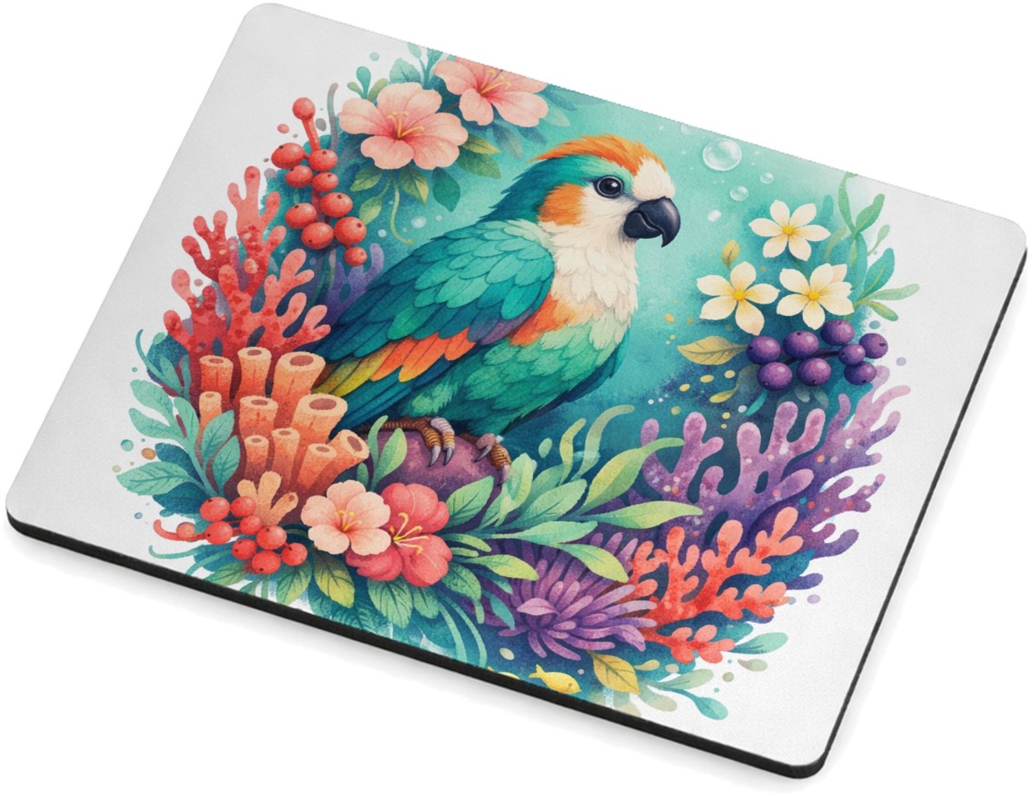 Mr Cadeautjes MDF magnetische fotolijst 9 x 7 - design Een tropische vogel in een weelderige bloemenzee met bladere | cadeau Wit
