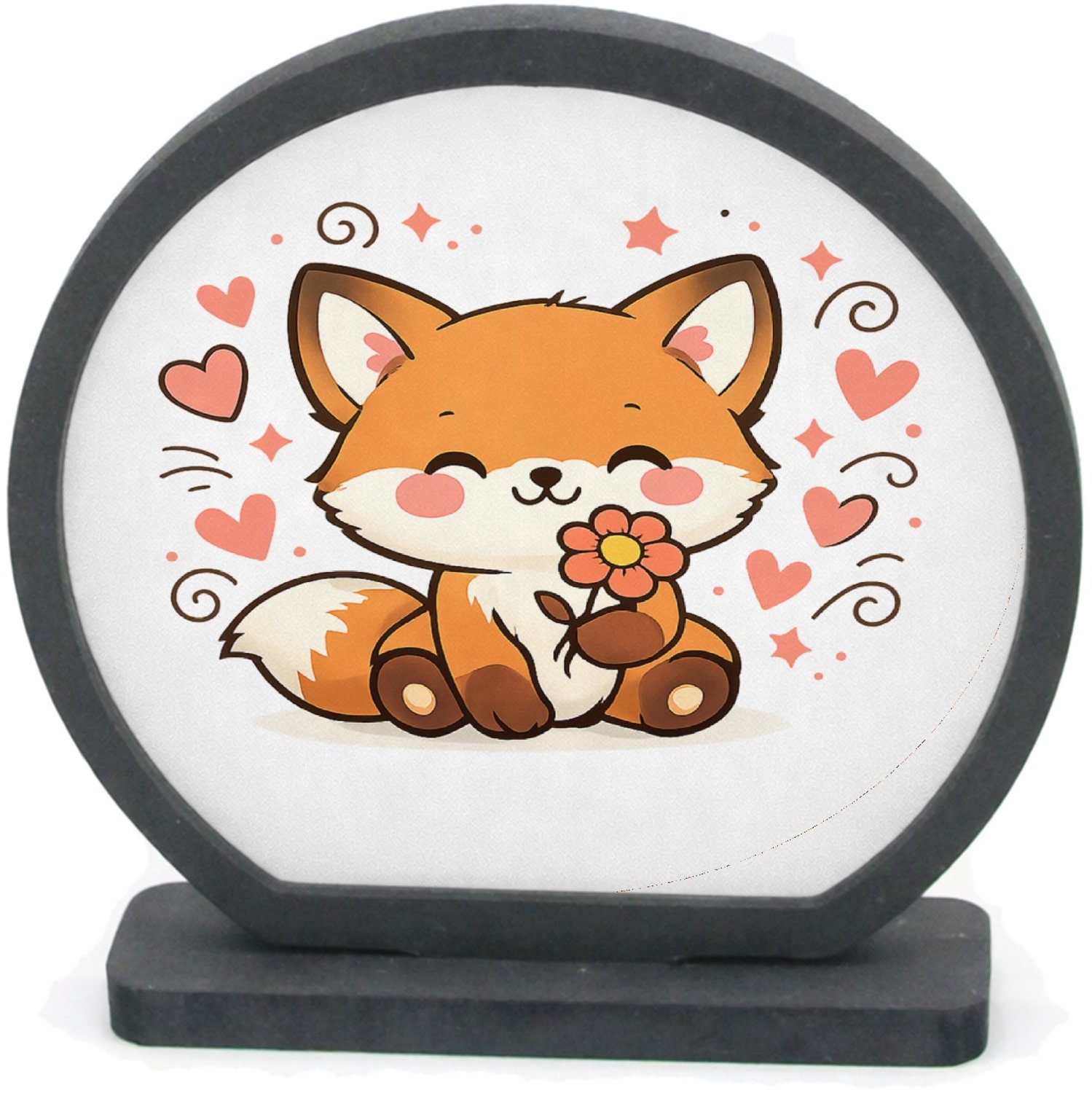Mr Cadeautjes Houten fotolijst rond met MDF inleg - design Een vrolijk waarderingsontwerp met een schattige mascotte en | cadeau Wit
