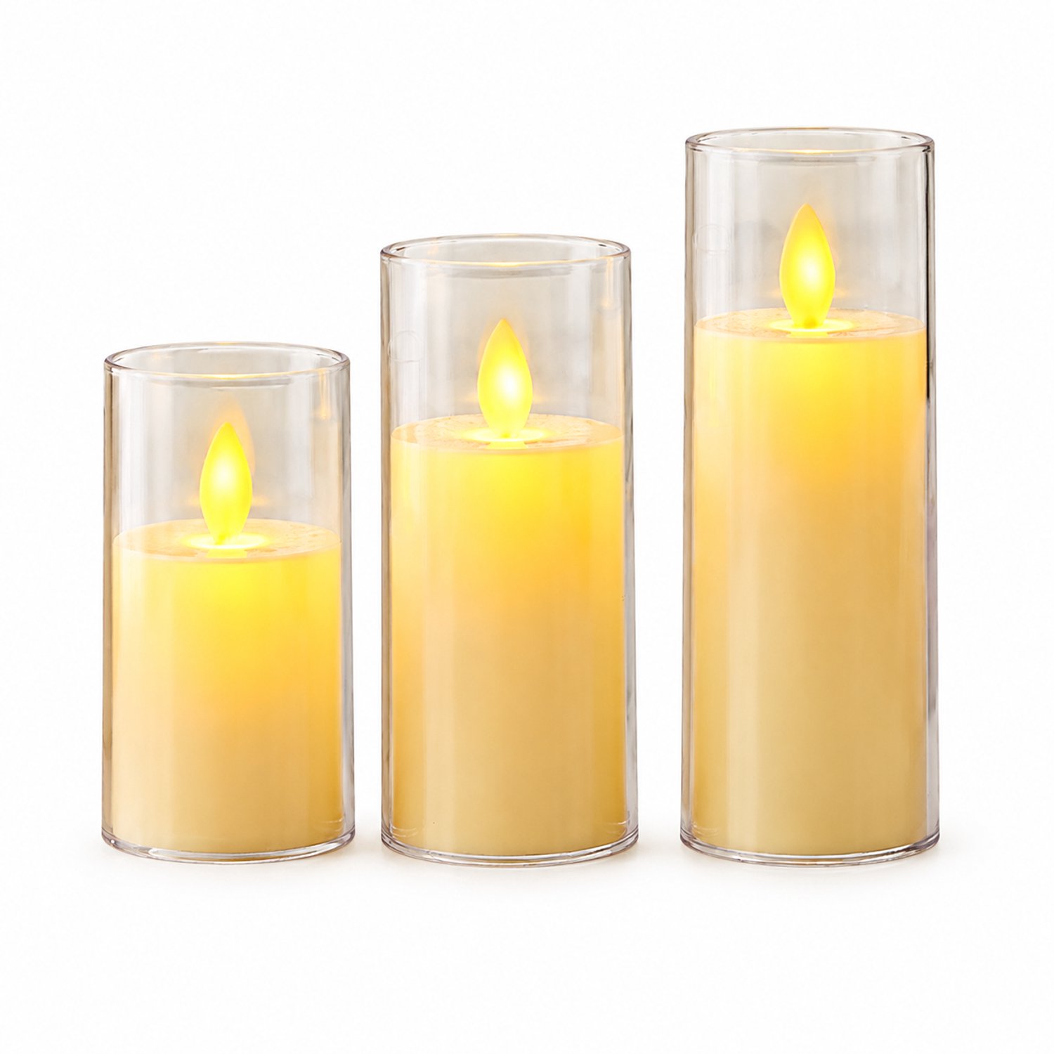 SWGOTA led kaarsen, set van 3, ivoorwit met bewegende vlam en vlakke bovenrand, diameter 5,5 cm, hoogtes 10/12,5/15 cm, voor bruiloften en feestdecoratie