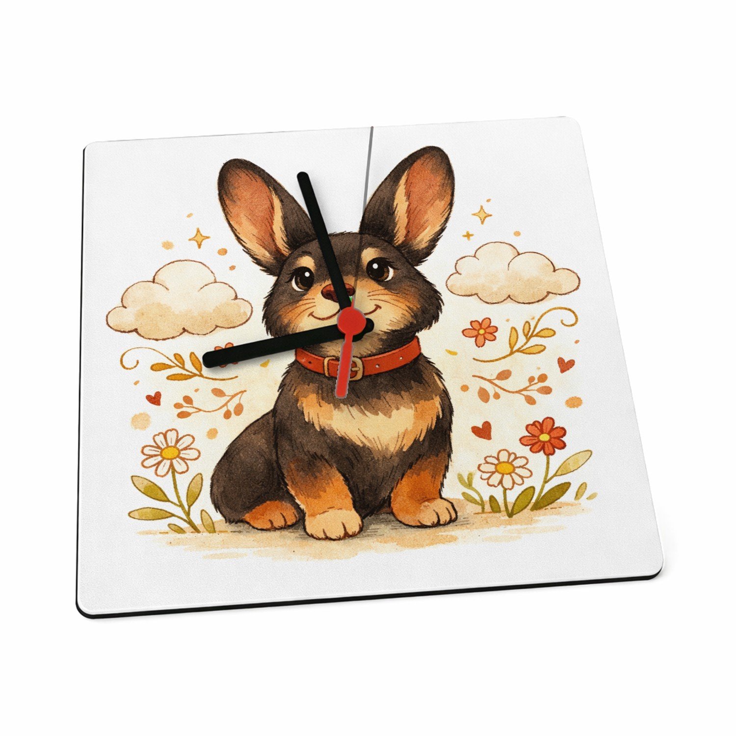 Mr Cadeautjes Klok 19 x 19 - design Een speels dierportret met een rustige omlijsting en een zac | cadeau Wit