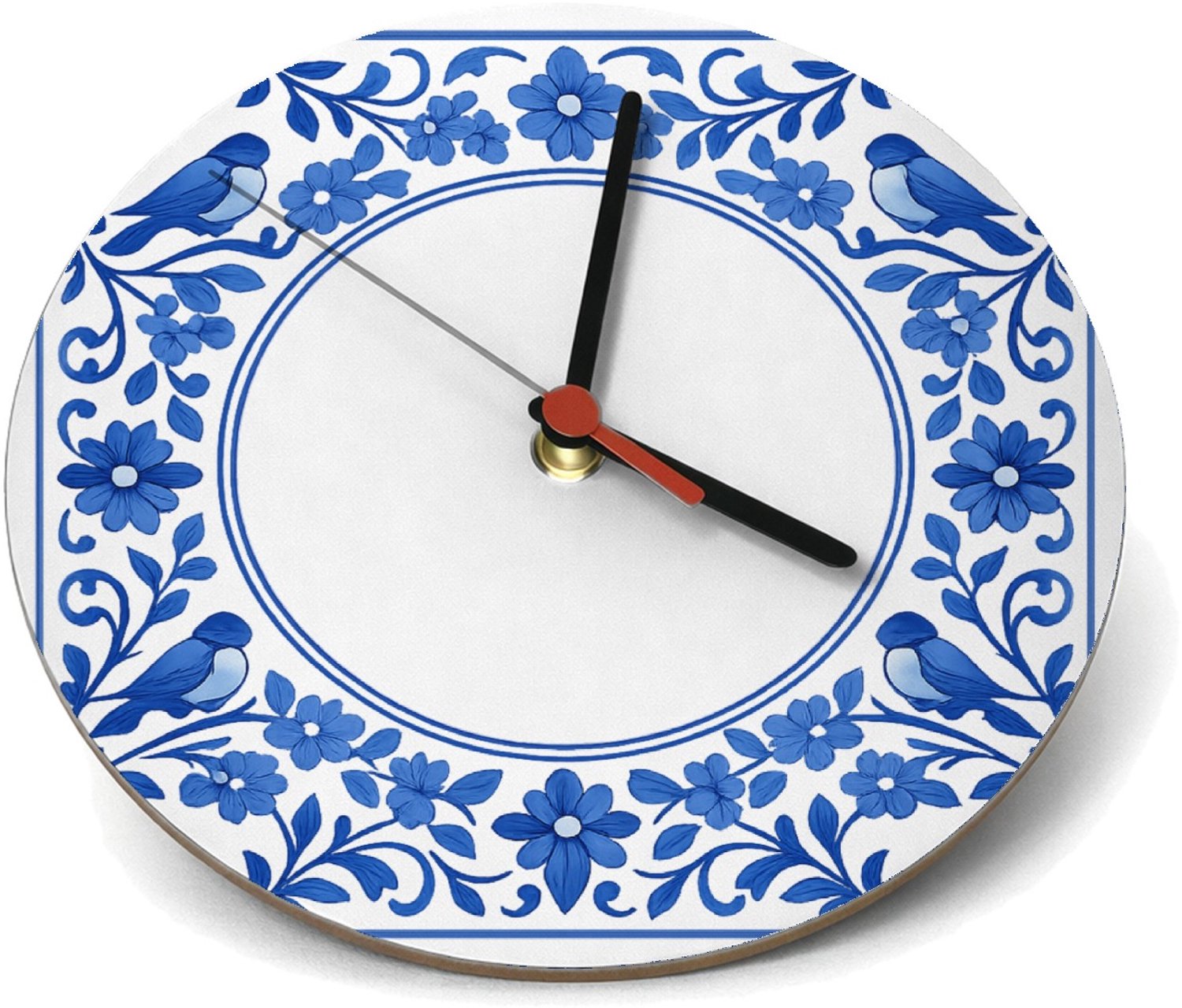 Mr Cadeautjes Klok rond Ø 19 - design Een ronde botanische omlijsting rond een korte boodschap ove | cadeau Wit