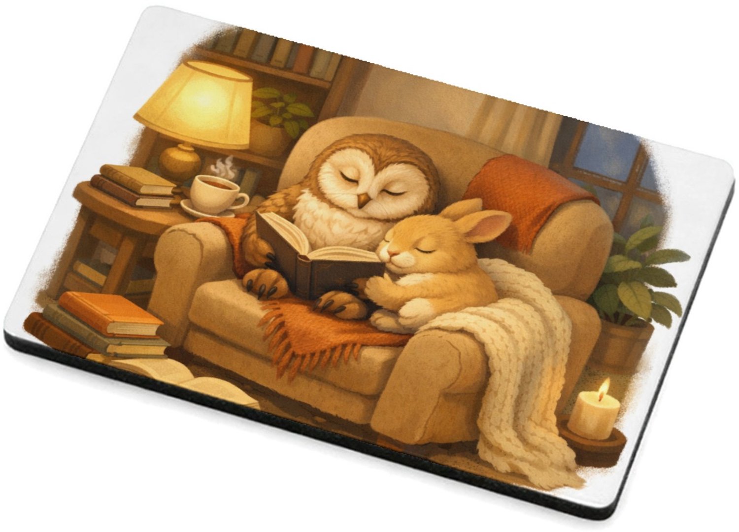 Mr Cadeautjes MDF magnetische fotolijst 7,5 x 5 - design Een stille leeshoek met een uil en een konijn op een comfort | cadeau Wit