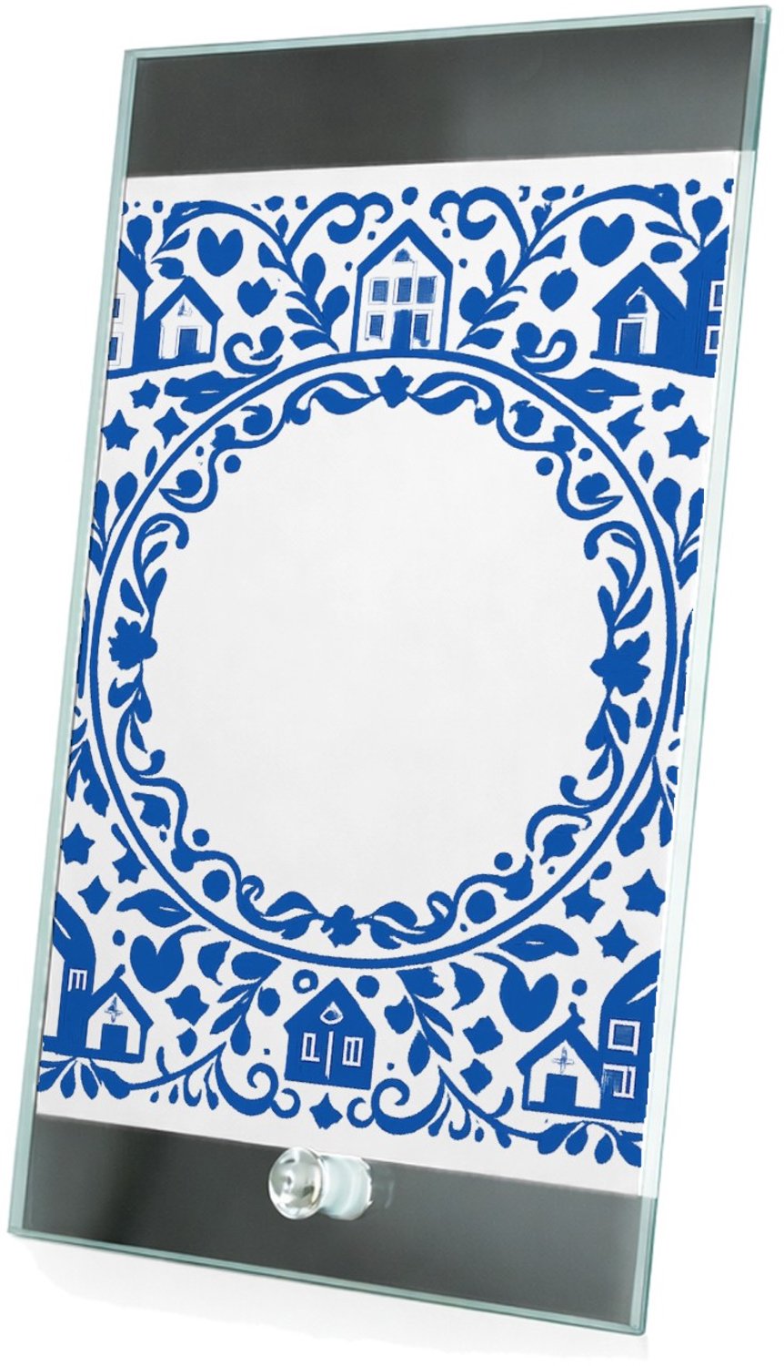 Mr Cadeautjes Glasframe 15 x 23 - design Een klassieke blauw-witte rand met huiselijke symbolen en ee | cadeau