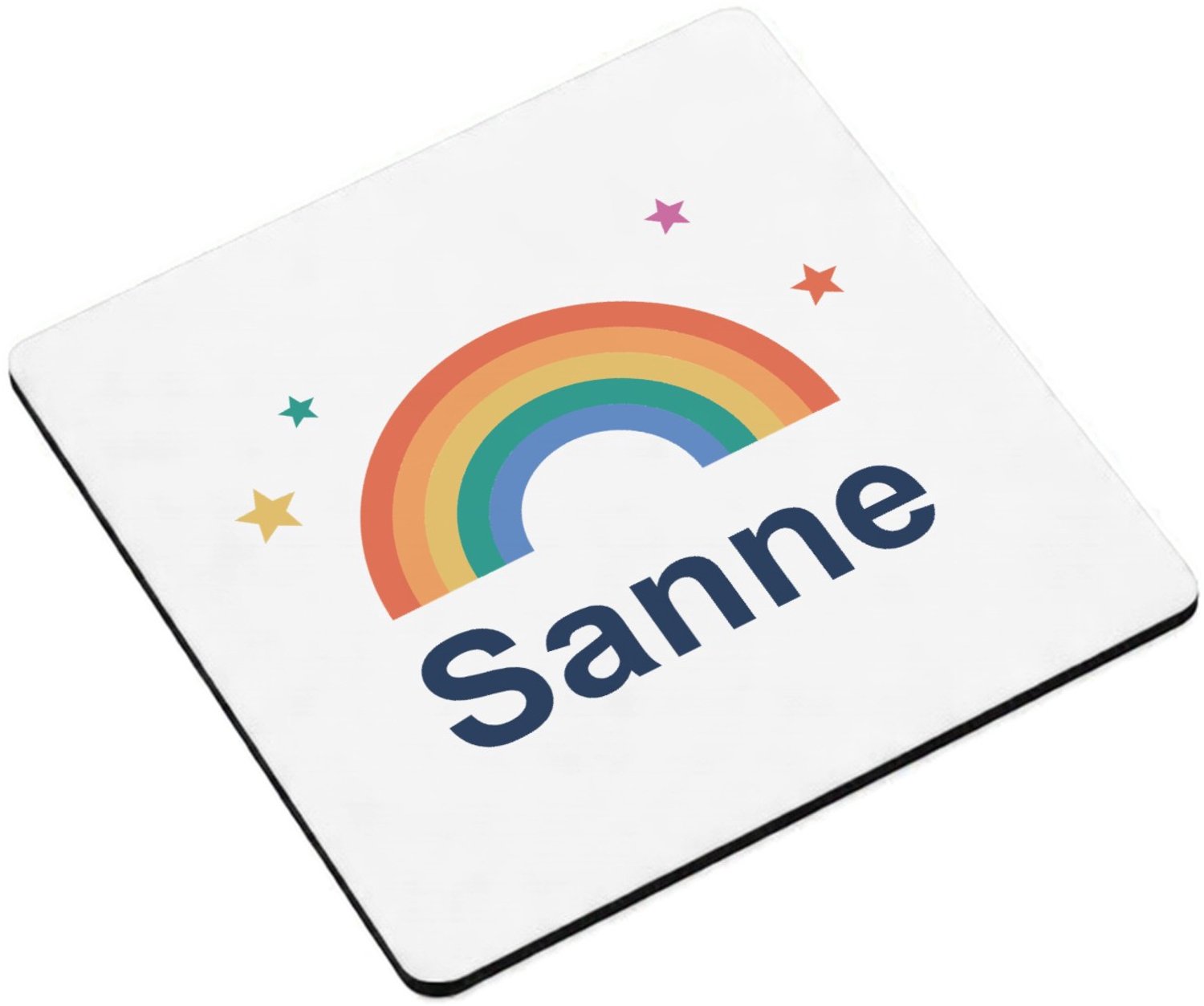 Mr Cadeautjes MDF magnetische fotolijst vierkant 9,5 - design Regenboog met naam Sanne | cadeau Wit