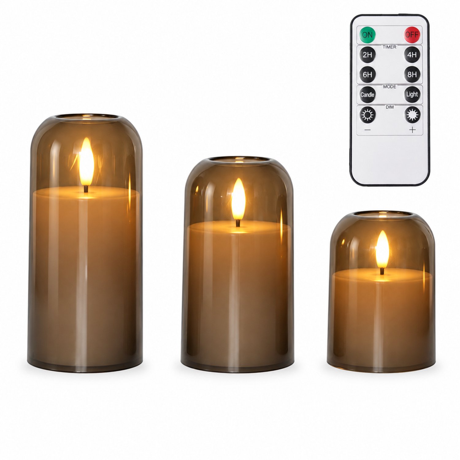SWGOTA led kaarsen set van 3 - grijze gebogen vorm met vlamimitatie en afstandsbediening - 3 per doos, exclusief 2 AAA-batterijen voor de afstandsbediening Grijs