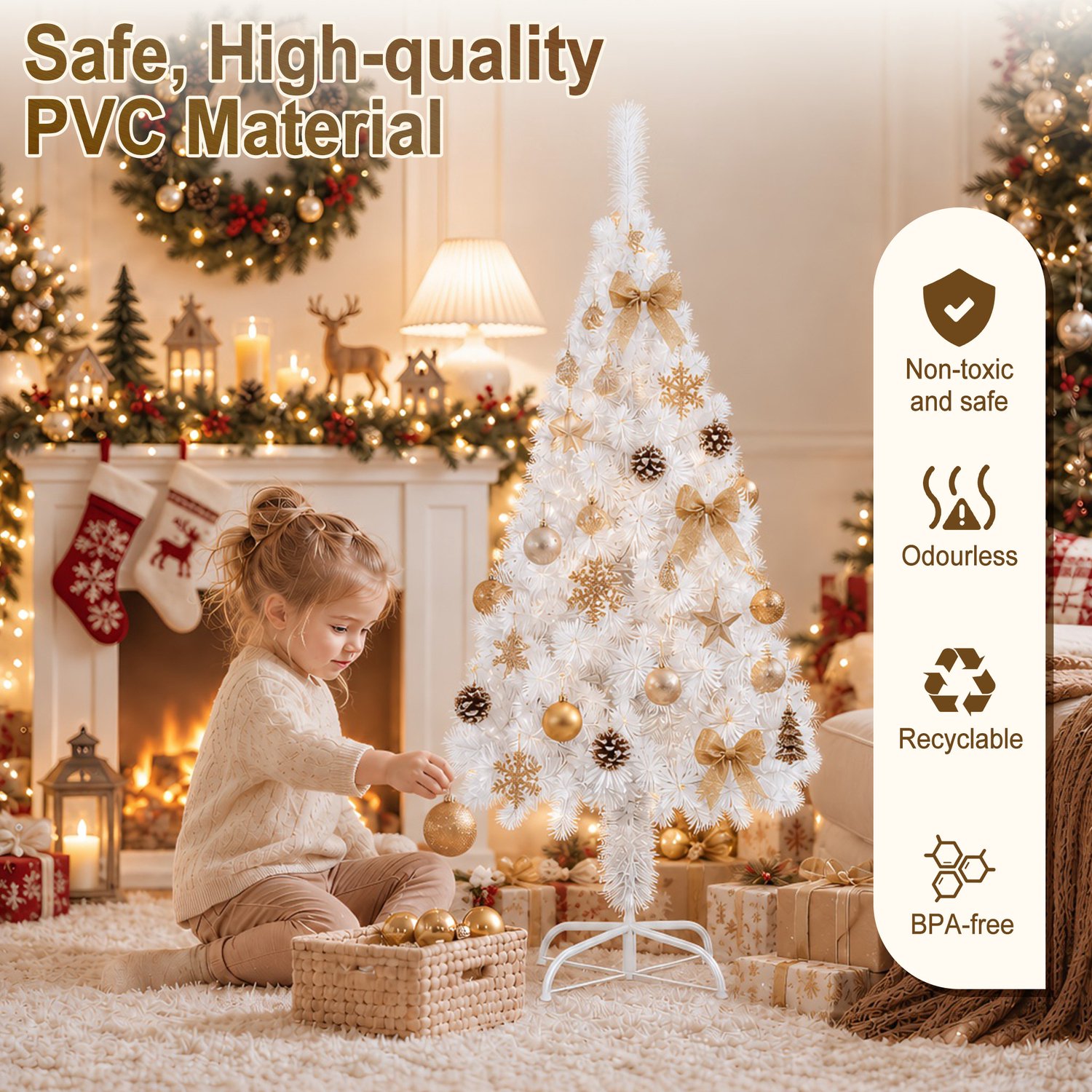 Kerstboom – 180cm Kunstkerstboom – Wit PVC – met Standaard – foto 3