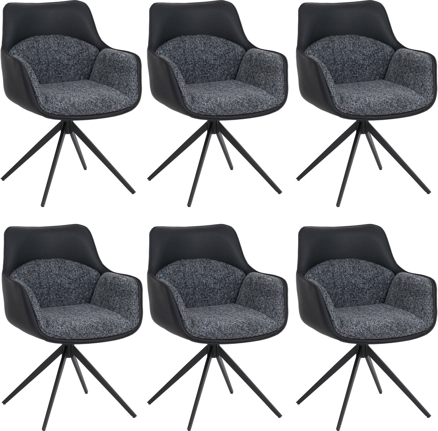 MCW Set van 6 eetkamerstoelen MCW-R23, keukentoel, draaistoel, draaibaar, kunstleer, chenille (410 g/m²) ~ donkergrijs