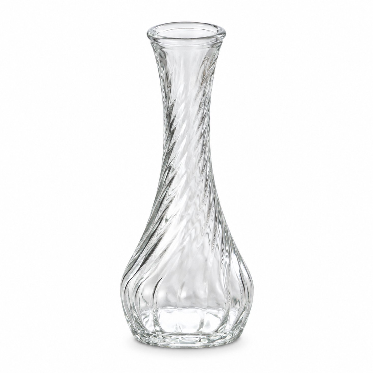 SWGOTA Transparante glazen vaas met spiraalreliëf - 15,4 cm hoog, 6,7 cm breed - slanke hals - voor kunstbloemen - kartonnen verpakking