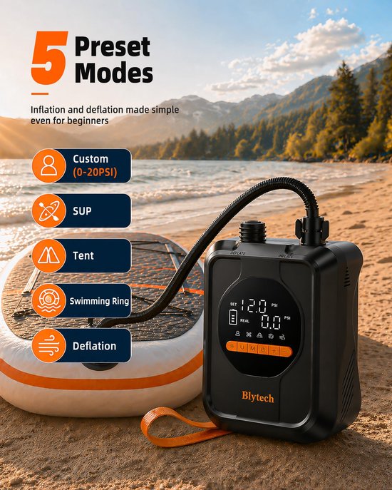 Paddleboardpomp Elektrische Paddleboardpomp - 20 PSI Max Druk - 13500 mAh Batterij - ABS Kunststof - Zwart - SUP Accessoire — afbeelding 3