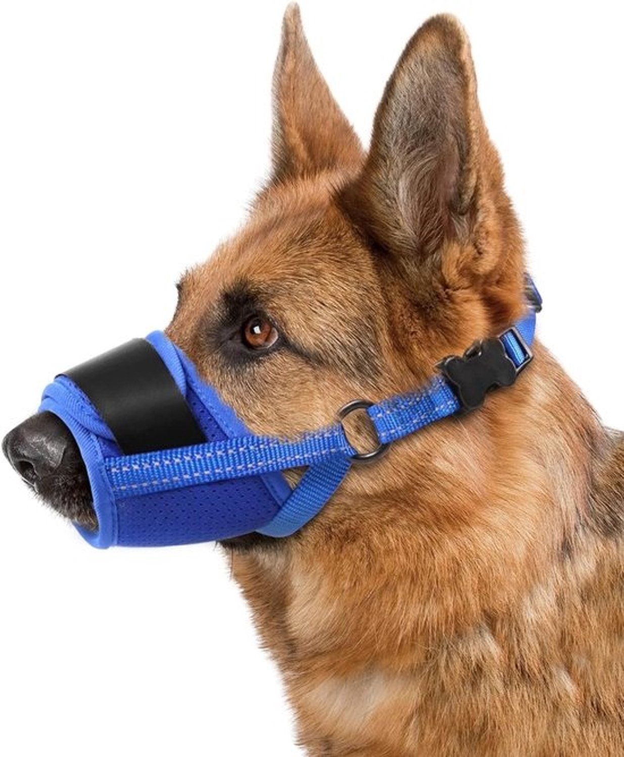 Zachte hondenmuilkorf - Voor middelgrote en grote honden - Bijten voorkomen - Groot ademend gaas - Verstelbaar, maat M - Blauw