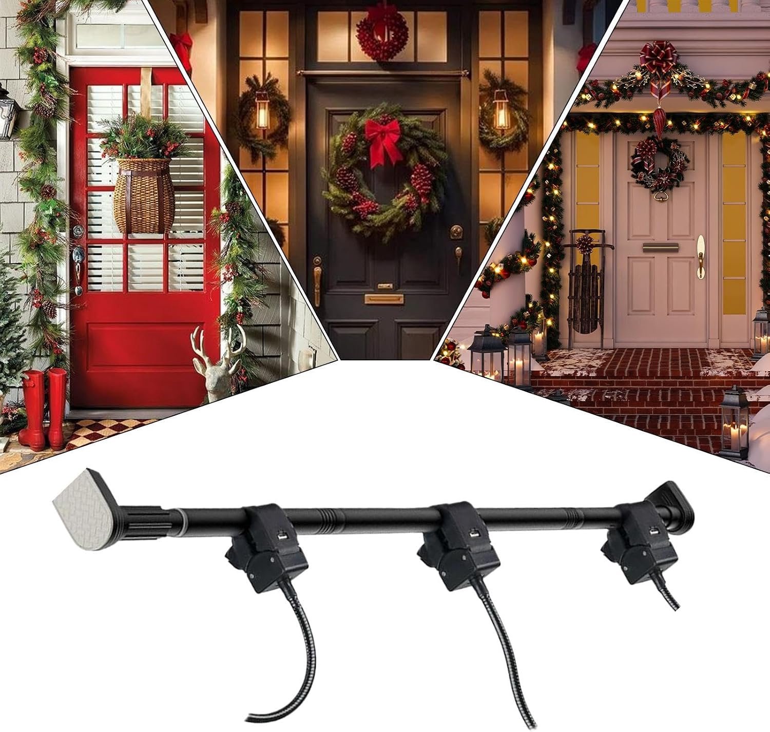 Kranshanger - Kerstkrans deurhaak - Adjustable Garland Hanger for Front Door - 80-100cm - Metalen Feestdecoratie Houder voor Kerstkrans en Halloween - Geen Schroeven of Boren Nodig – foto 7