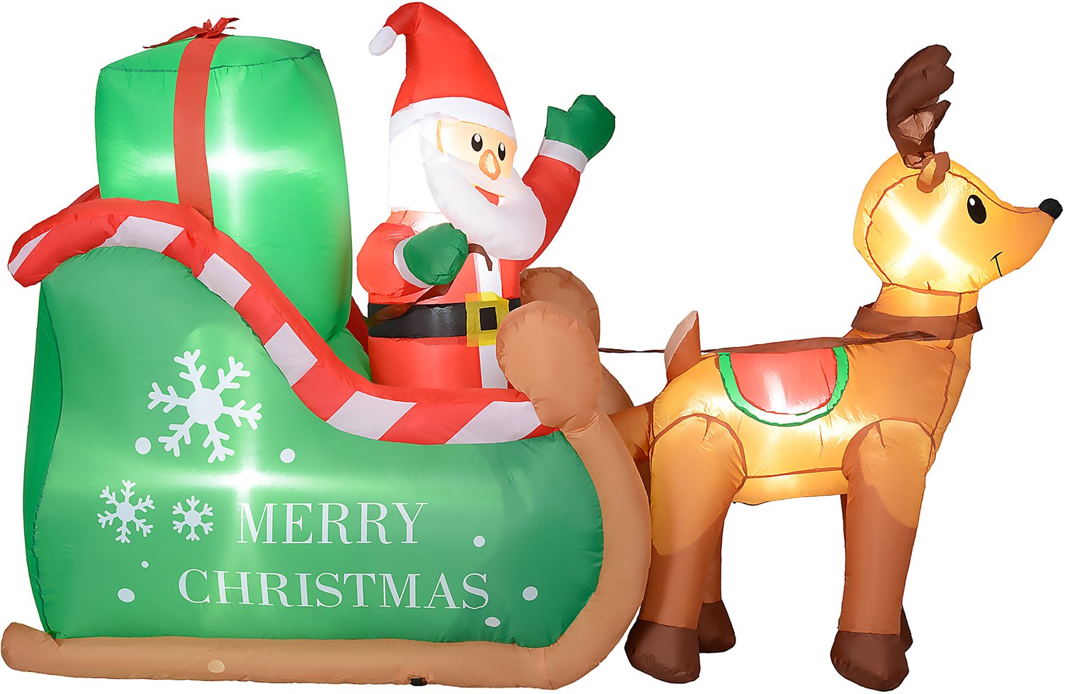 Sunona Opblasbare Kerstman met arrenslee en rendier - Met LED-verlichting - 210 x 80 x 140 cm