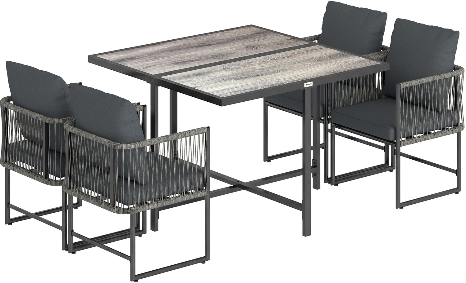Sunona 5-delige tuinmeubelset - Ruimtebesparende tuinset met tafel en 4 stoelen - Inclusief kussens - 108 x 108 x 72,5 cm - Grijs/Zwart