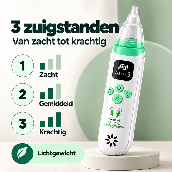Hunnybunny - Elektrische Neusreiniger Baby - 3 Zuigstanden - 8 Muziekjes - Inclusief 4-delig Verzorgingssetje — afbeelding 3