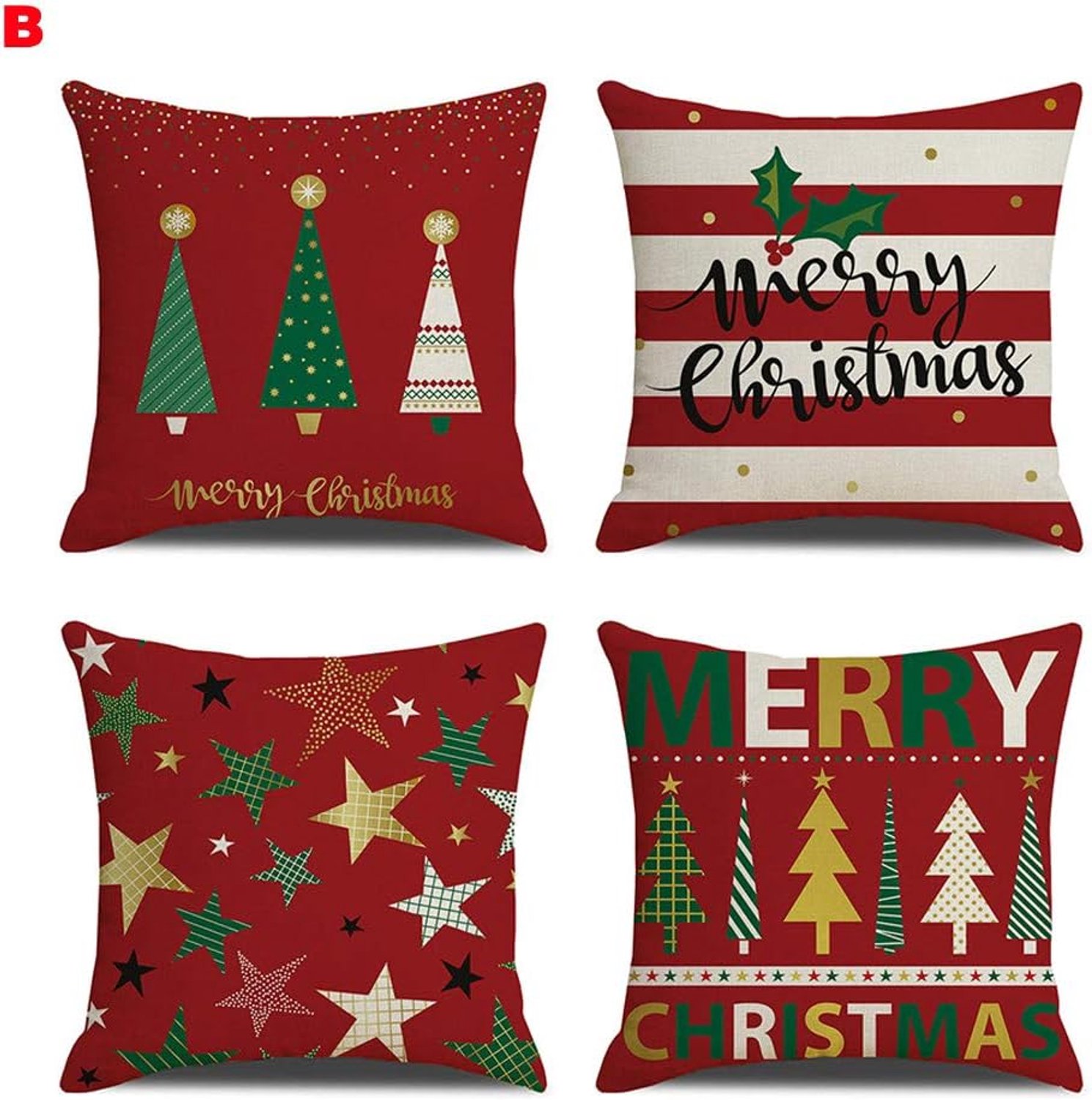 Kerst kussensloop - 4 Stuks - Kussenhoesjes - Kerstdecoratiekussen - 45 x 45 cm - Met Rits - Zonder Binnenkussen - Vierkant Kussenhoesjes - Kerstdecoratie voor Bank - Voor Binnen - Voor bank woonkamer in slaapkamer decoratie - Polyester - Wit