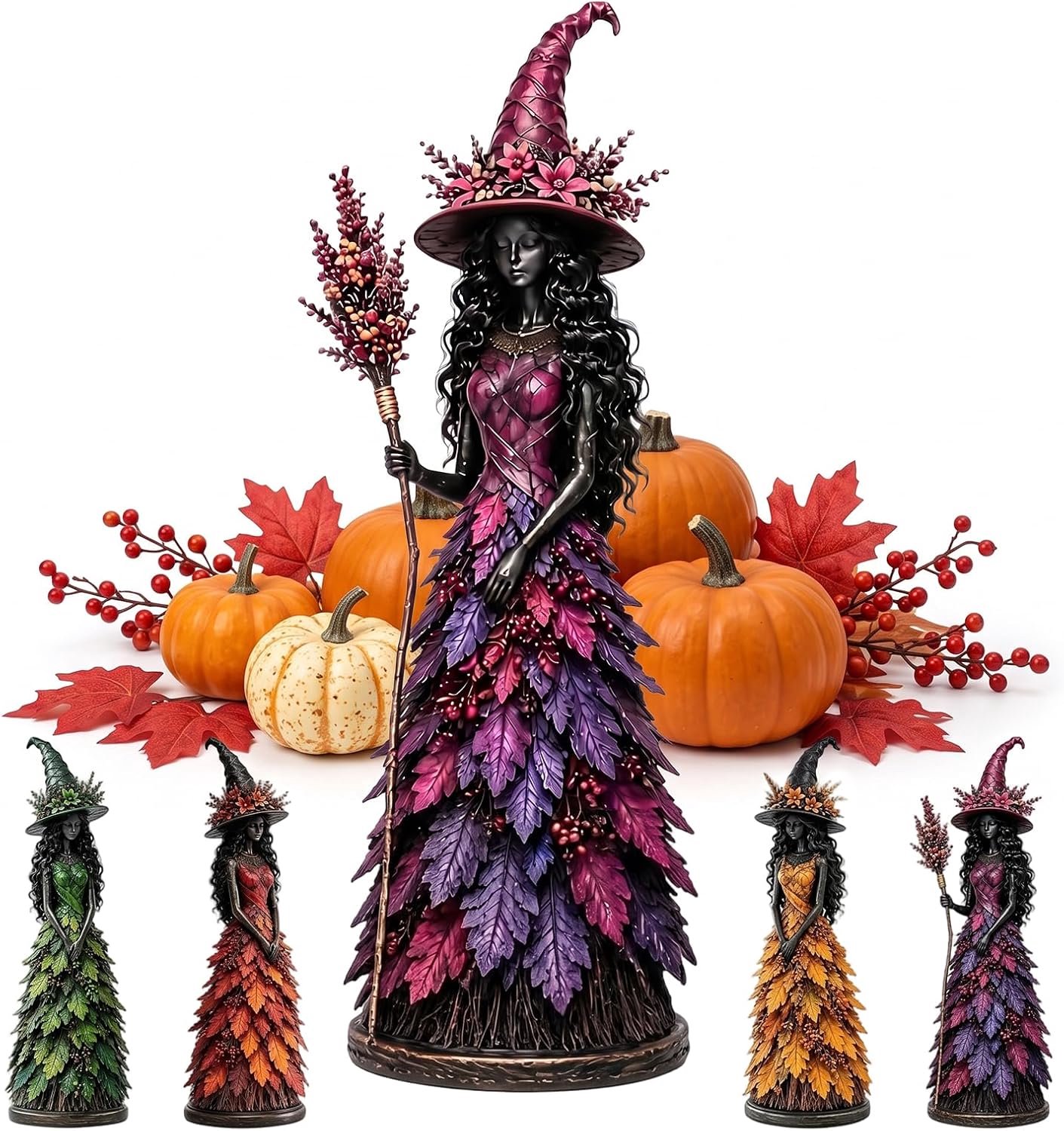 Heksenfiguur herfst - bladjurk - mystiek design - sfeervol tafeldecor - m-winkel