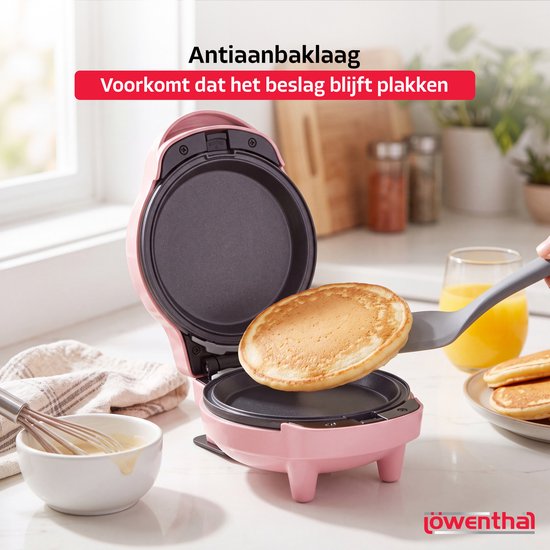 2-in-1 Wafelmaker - Wafelijzer met Verwisselbare Platen - Mini Wafelmaker met Anti Aanbaklaag - Wafel & Pannenkoeken Maker met Koudgrepen - Pancake Maker - Uitneembare Platen - Waffle Maker - Wafelmachine - Waffle Iron - Roze - Löwenthal — afbeelding 4