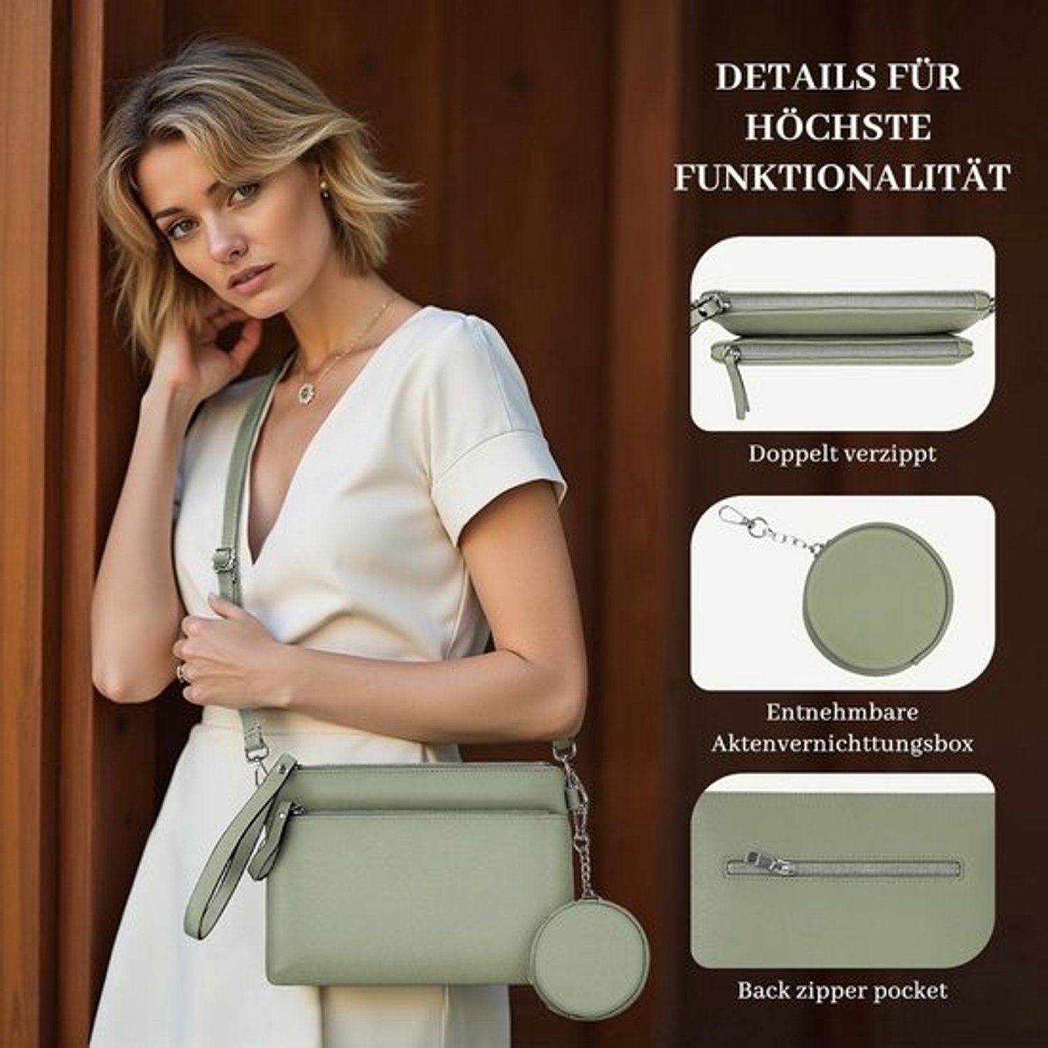 Dames schoudertas van kunstleer - Crossbodymodel met portemonnee