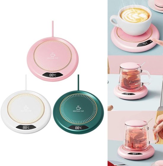 Elektrische bekerwarmer - Warme onderzetter met constante temperatuur - Digitaal led-display - 3 standen voor gelijkmatige verwarming van dranken - Automatische uitschakelfunctie - Voor koffie, melk en thee - Bureau-gadget voor thuis/kantoor - Wit — afbeelding 4