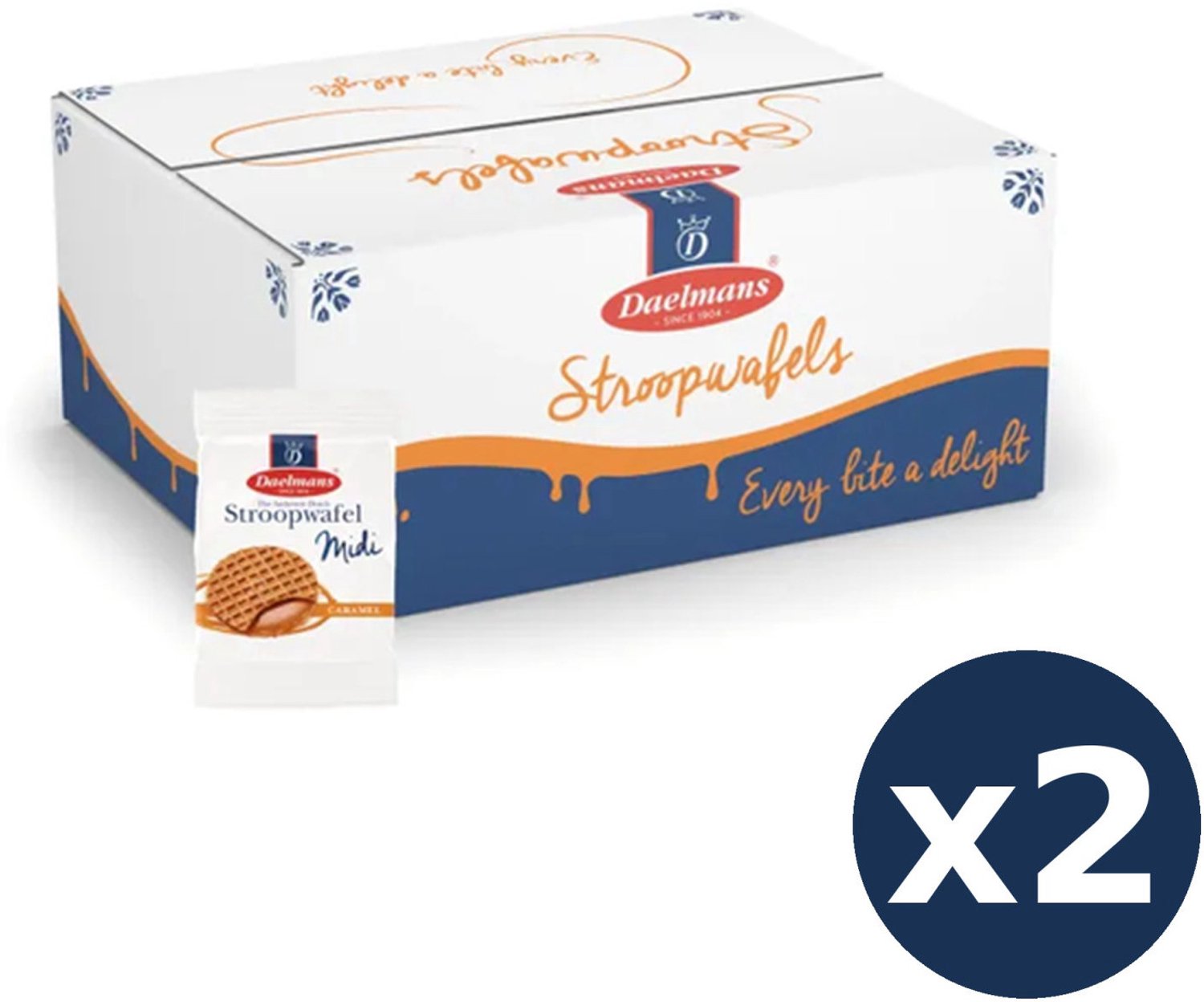 Daelmans Karamel Stroopwafels Midi 2-Pack Bundel, 2 x 150 Stuks Individueel Verpakt, 300 Stroopwafels Totaal