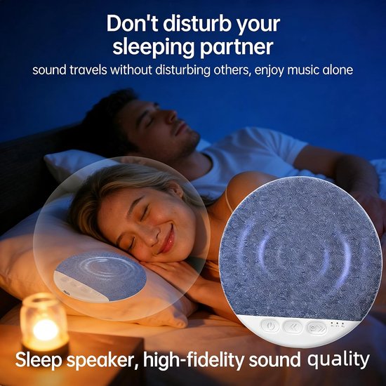 Nieuwe Bluetooth-luidspreker voor onder het kussen (2026) – Met white noise-functie – Voorzien van microvezelmateriaal en Bluetooth 5.4-technologie – Geschikt voor zijslapers – Beengeleidingstechnologie (Blauw x1) – Ultradun (1,1 cm) — afbeelding 3