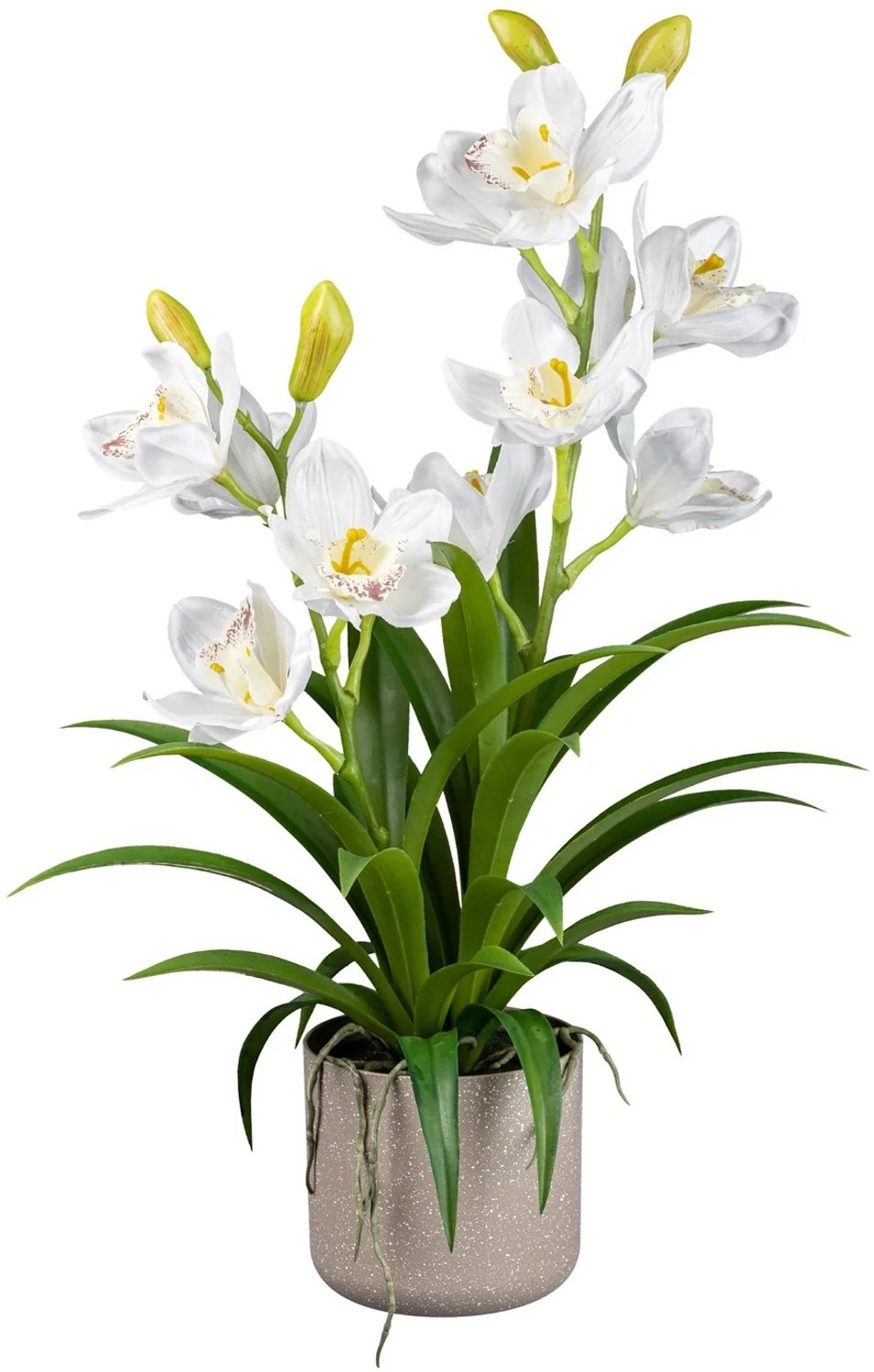 KOPU® Kunstorchidee 58 cm - Wit - In grijze melamine pot - Cymbidium