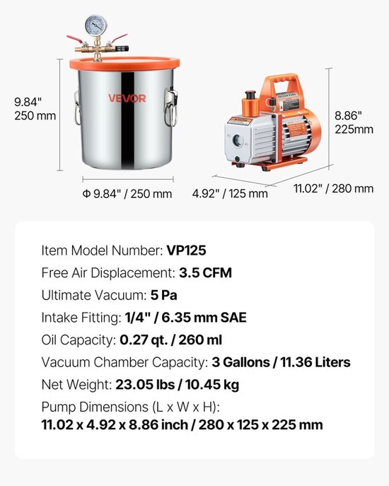 Vacuümpomp Met Vacuümkamer - 11,36 L Capaciteit - 180 W Vermogen - Roestvrijstaal - Voor Ontgassing En Stabilisatie — afbeelding 5