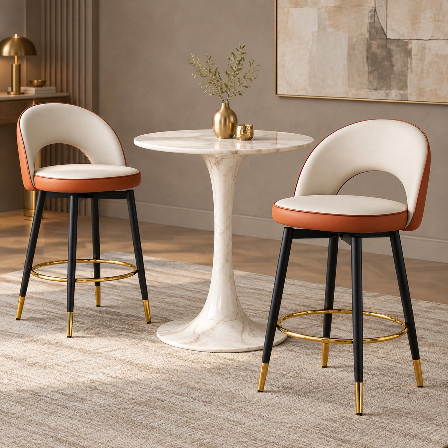 CHICFURN Barkruk - 360 graden draaibaar - Set van 2 - Lichtgrijs en bruin