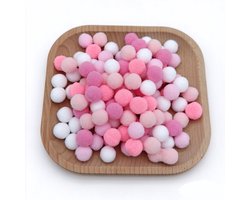 Kleurrijke pluche pompons (1.100 stuks, diameter 10 mm) — Zeer elastische, zachte bolletjes van polyestervezel — Mini-pompons om mee te knutselen — Geschikt voor decoratieve accessoires — Roze palettinten