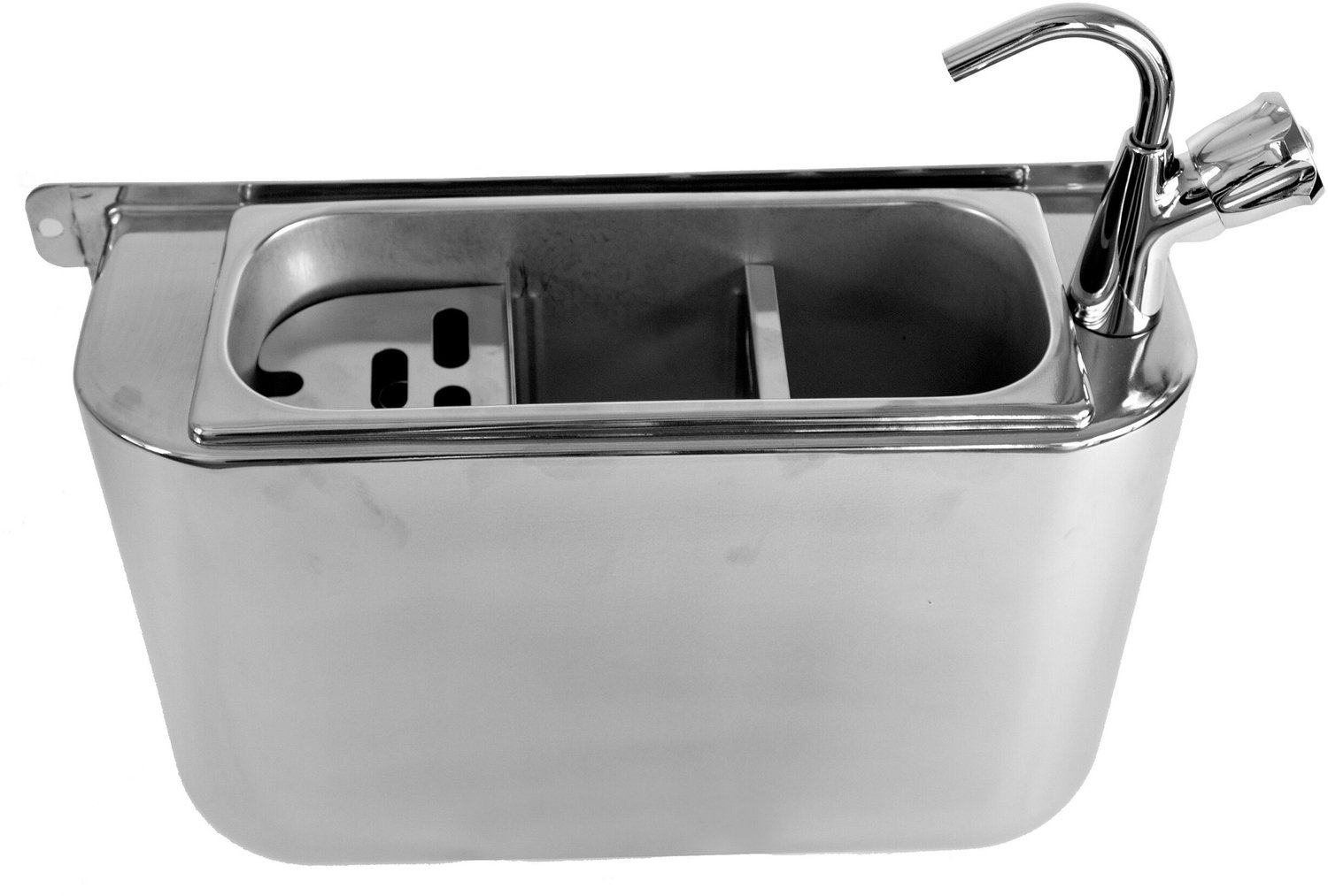 IJSLEPEL SPOELBAK met KRAAN 410X120X270MET WATERAFVOERGAT, WATERAANSLUITING en STANDPIJP - Combisteel 7108.0025 - Horeca & Professioneel