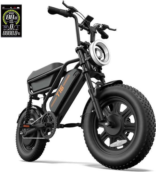 16Inch Elektrische Fatbike 16 x 3.0 Inch - 48V 15.6Ah - Tot 110 km Bereik - 250W Motor -Zwart — afbeelding 2