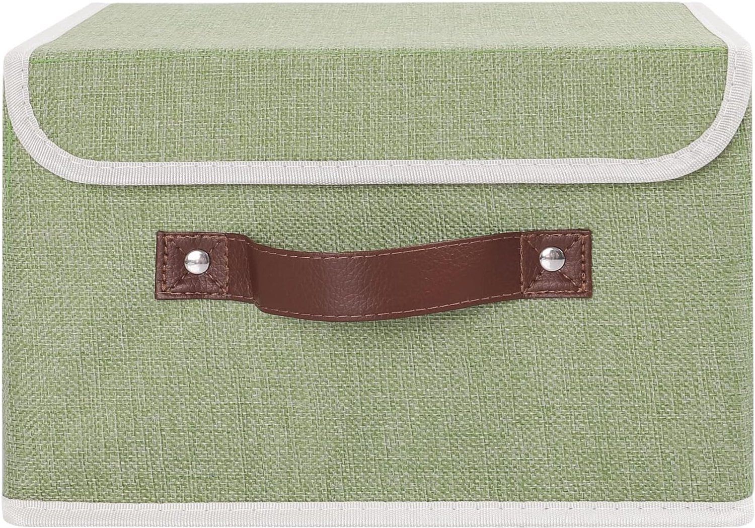 Stoffen opbergbox met deksel - groen - katoen‑jute - opvouwbare opbergbak 10,2" × 8" × 7"