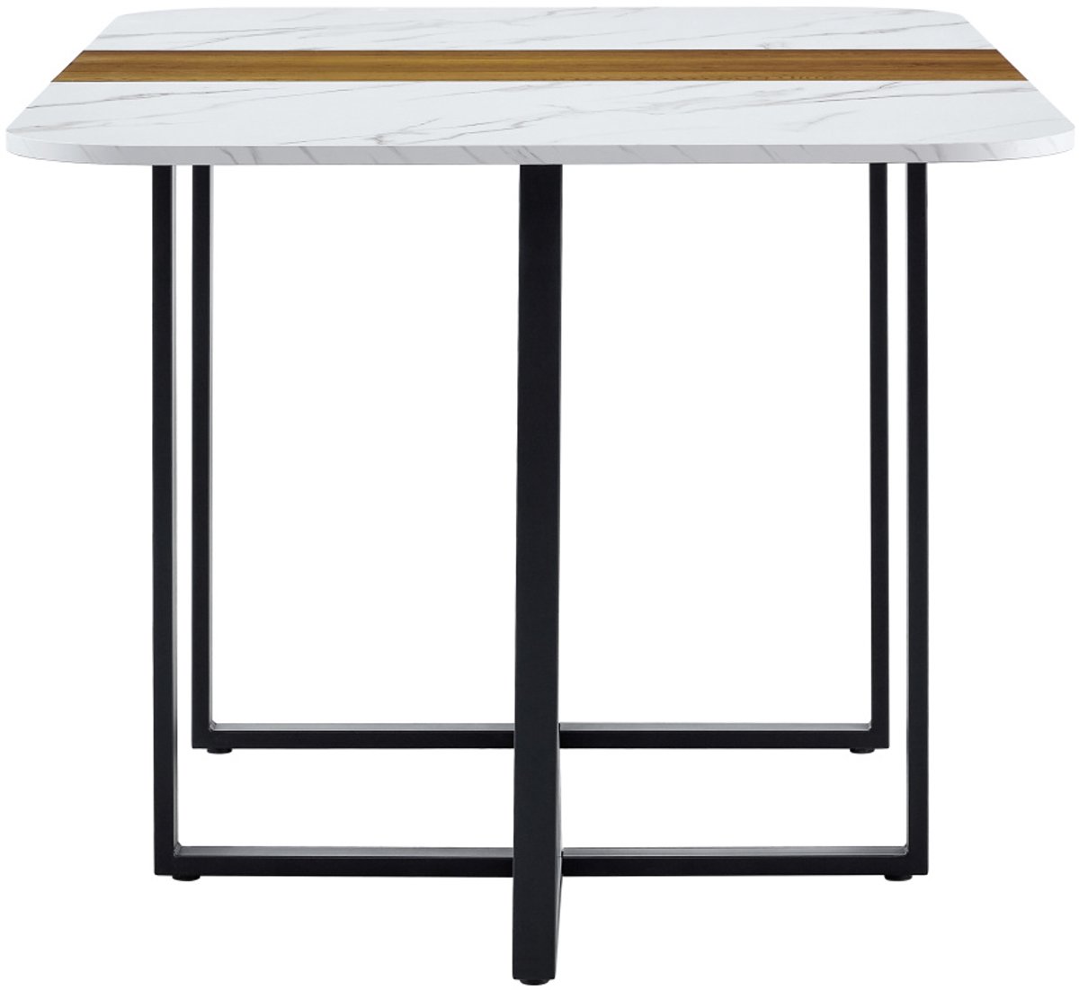 OKWISH Eettafel – Rechthoekig Voor 4 Tot 6 Personen – Marmerlook En Houtlook – MDF En Metaal – Zwart Wit Hout – 150×100×78,5 cm