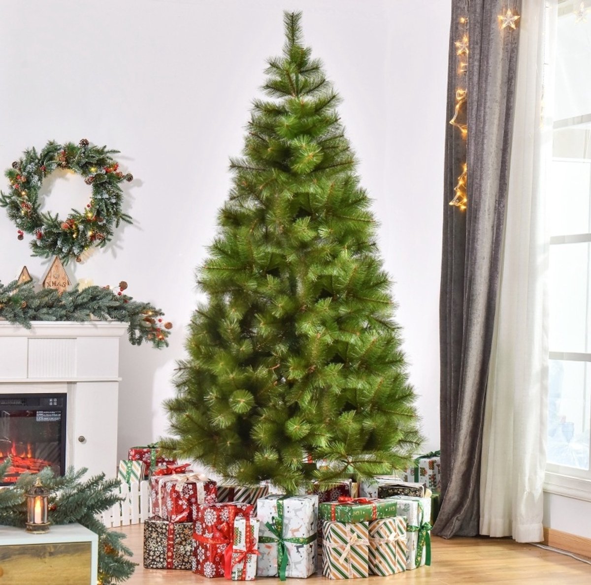 Kunstkerstboom Volle Takken – 210 cm – 505 Kunststof Takpunten – Metaal – Groen – Voor Binnen – Opvouwbare Voet
