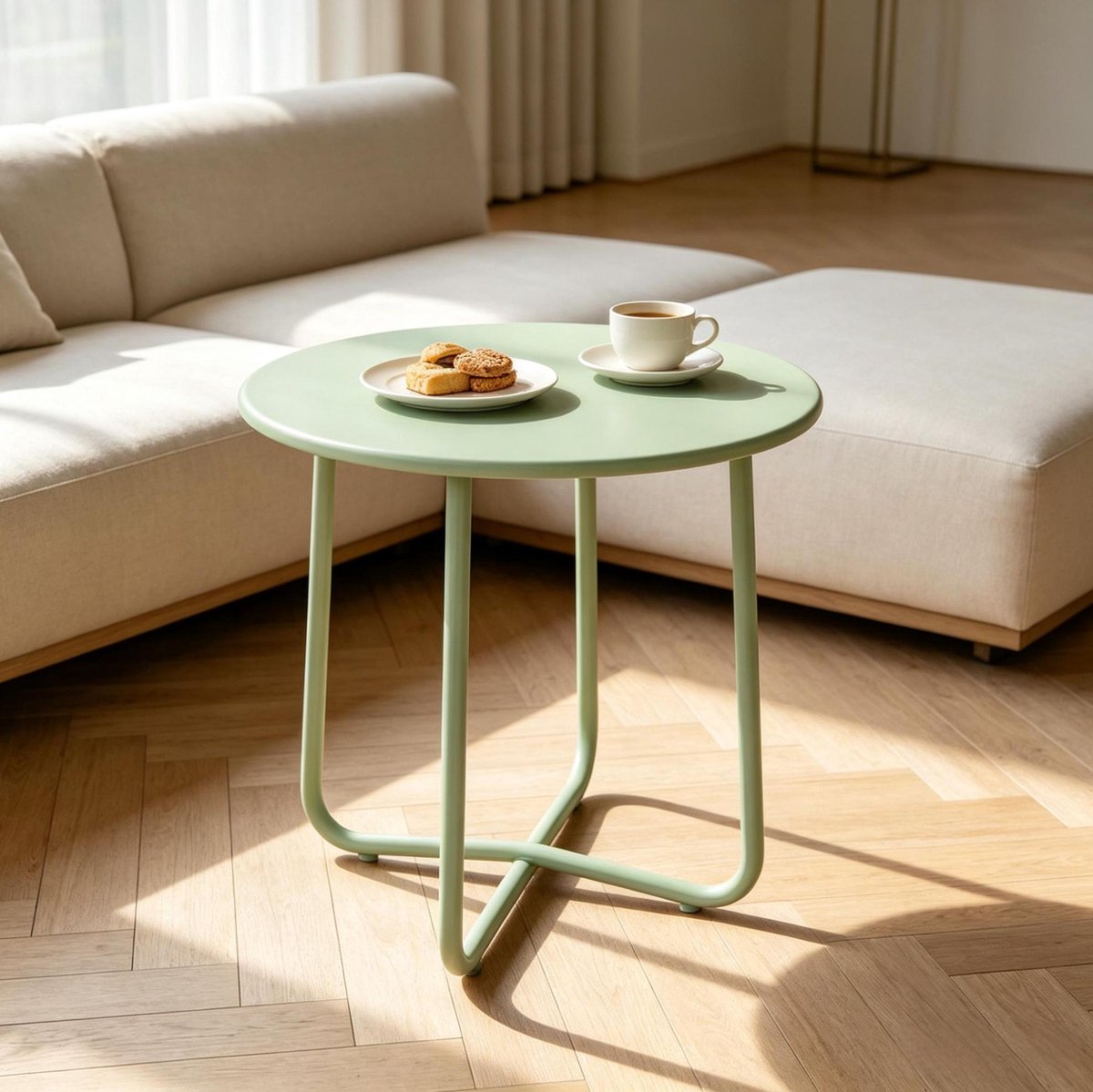 DESMIU Tuintafel - Ronde Metalen Bijzettafel Met Kruisvoet - Voor Terras En Balkon - Groen - Diameter 48 Cm