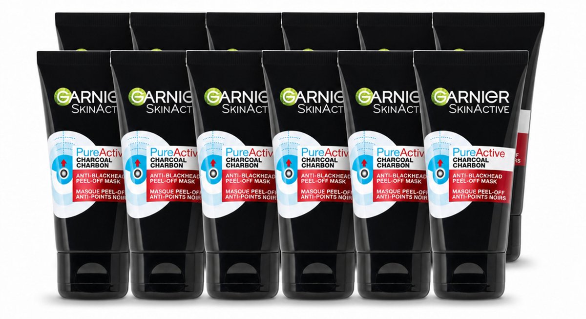 12 x Garnier - Pure Active - Peel-Off Masker - Charcoal - 50 ml - Voordeelverpakking - 12 stuks