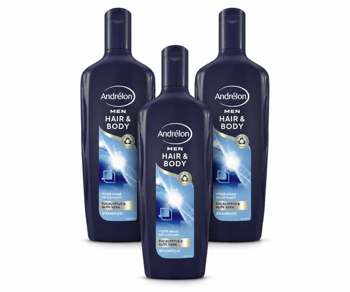 3 x Andrélon - Men - Hair & Body - Shampoo - 300 ml - Voordeelverpakking - 3 stuks