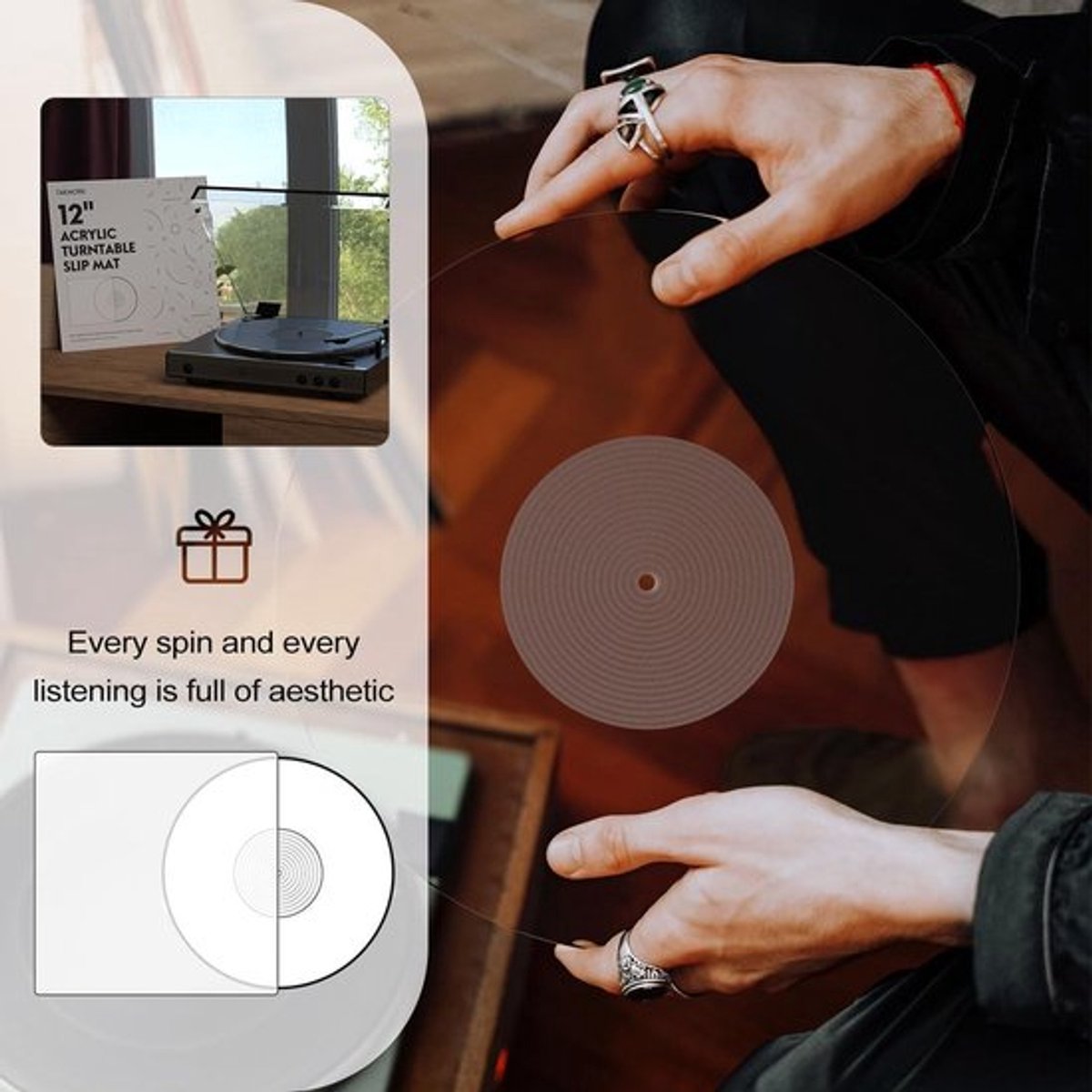 Onf3 - Acryl Draaitafelmat - Antistatische Slipmat - Verbeter Geluidskwaliteit