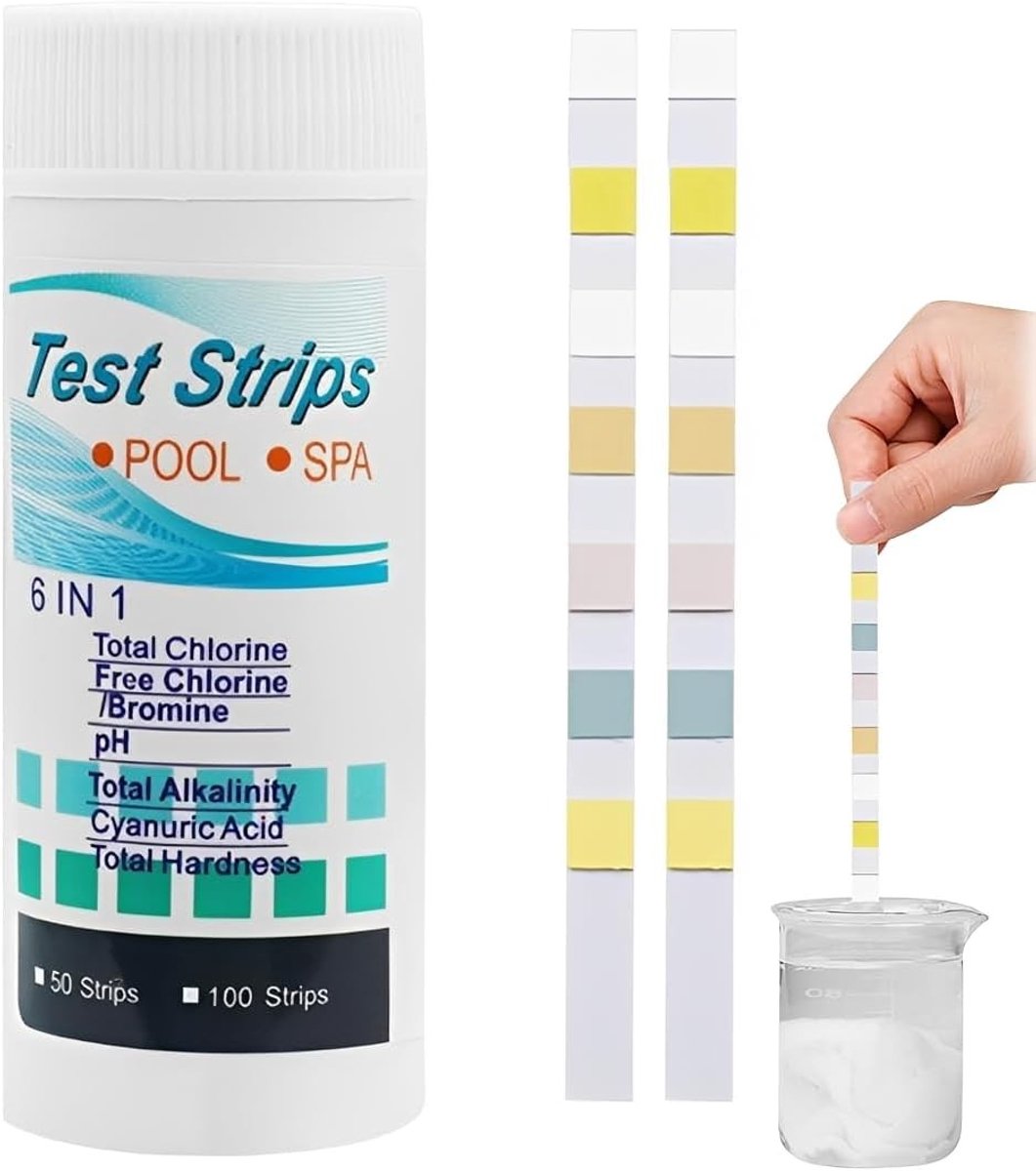 Zwembadteststrips - 6-in-1 - Voor pH, Broom en Chloor - Voor Zwembaden en Spa's