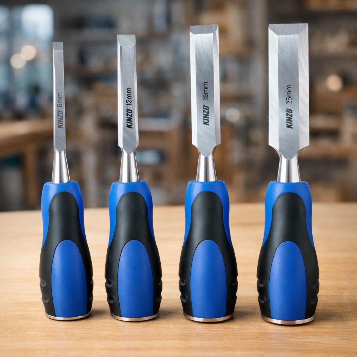 Beitelset - 4 Stuks - 6/ 12/ 18/ 25 mm - Carbonstaal - voor Houtbewerking van Kinzo — cadeau in Tuin & Klussen - foto 2