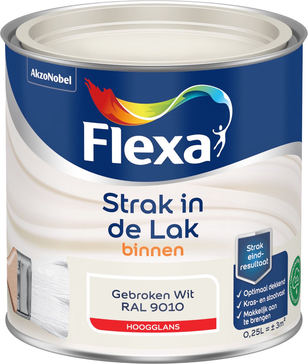 Product Bundel: Flexa - Strak In De Lak Binnenlak - Hoogglans - Gebroken Wit / Ral 9010 - 250 Ml + Flexa Lakset