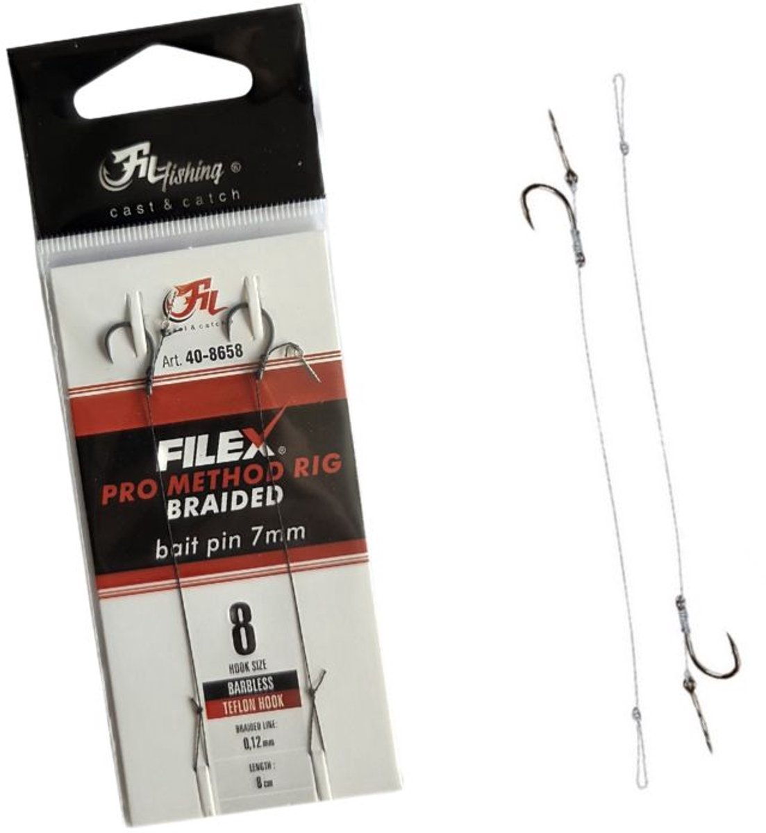Filex Method Pro Rig #8 - BARBLESS - Braid - Bait Pin - 0.12mm - 2pcs - Method Onderlijn