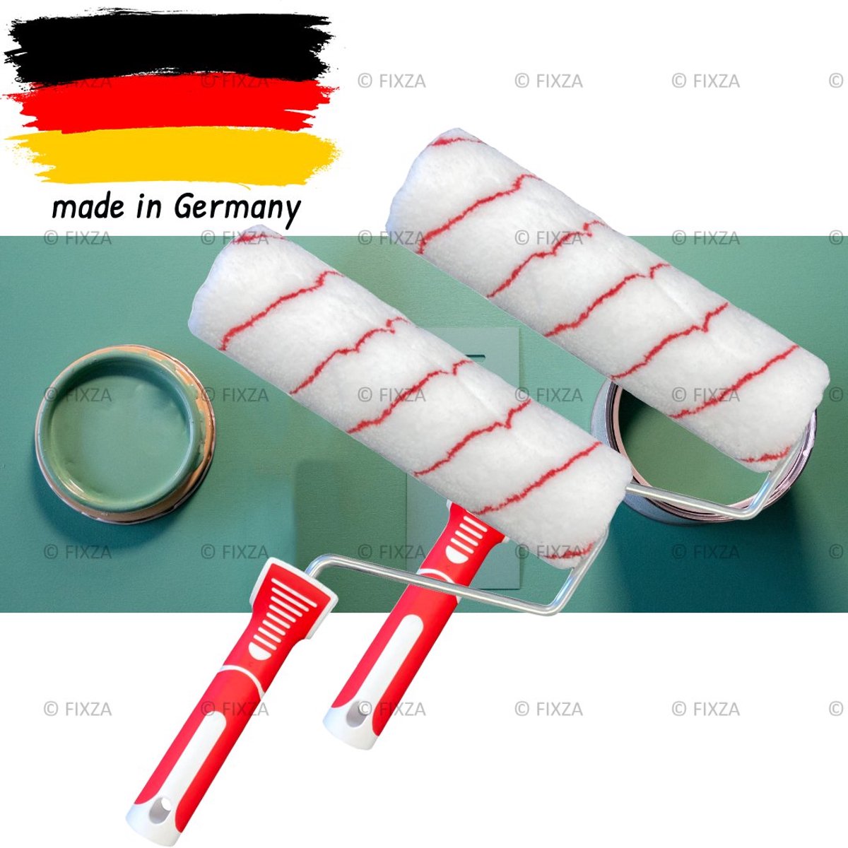 Set van 2 Muurverfrollers 25 cm voor Gekleurde Muurverf – Anti-Spat Laagpolige Rollers – Comfortgreep – Professionele Kwaliteit – Voor Muren & Plafonds Binnen