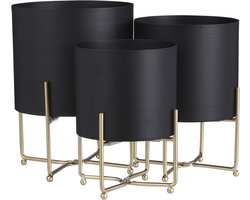 Mica Decorations Aries Bloempot op Standaard - Set van 3 - H32 x Ø24 cm - Zwart
