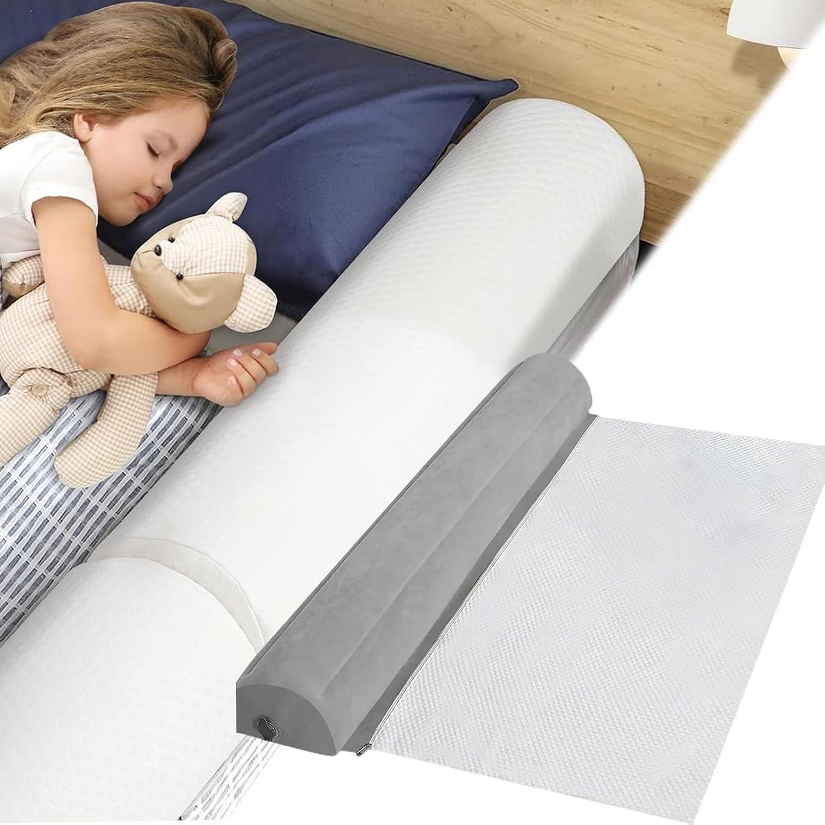 Opblaasbare Bedhekje voor Kinderen, Antislip, Draagbaar en Vouwbaar, Bedrandbeveiliging en Valbescherming, 130 * 20 * 15cm, Veiligheid voor Peuters en Kinderen