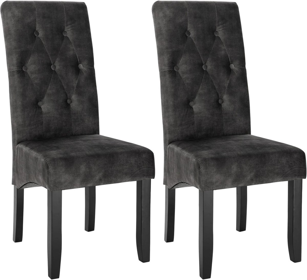 Klarven Eetkamerstoel Stuks Fluweel donkergrijs - Eetkamerstoelen Set Van 2 - Fluwelen Eetkamerstoel - Eetkamerstoelen - Dining Chair - Hoge rugleuning, houten poten, comfortabele zitting - B47xh42cm