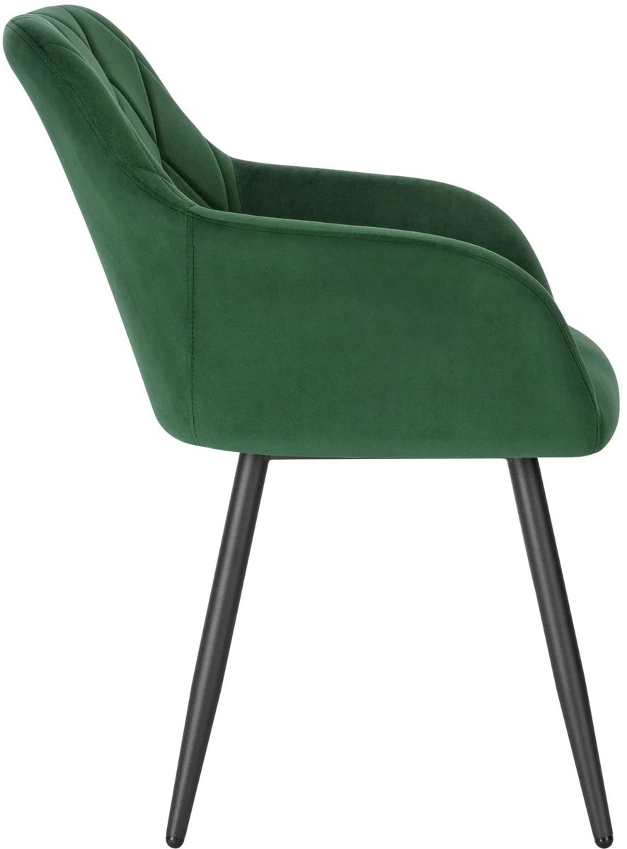 Klarven® Eetkamerstoel rugleuning Fluweel Donkergroen - Eetkamerstoelen - Eetkamerstoel Met Armleuning - Dining Chair - Armleuningen, Stevig metalen frame, comfortabele zitting - B44xd42,5cm