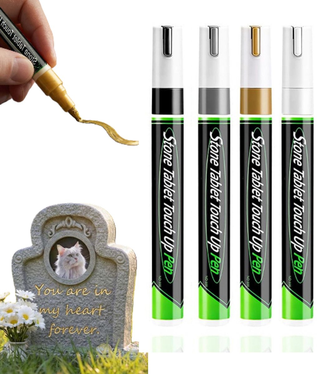 4 Stuks Grafsteen Touch Up Pen - waterdichte retoucheerstiften - acrylstiften voor stenen - Waterproof Stone Pen - Grafsteenpen - retoucheerstiften - acrylstiften voor stenen - LOUZIR